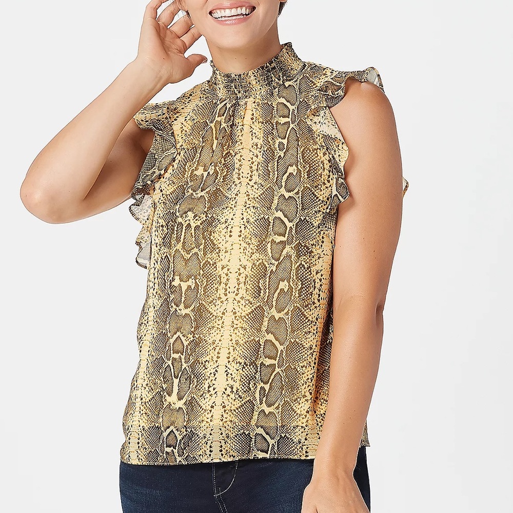 NWT Sam Edelman Printed Smocked Neck Tank Top Snake Print XS